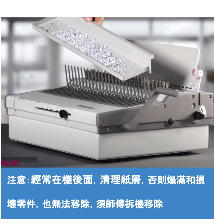 定期在機後面,清理紙屑,否則爆滿和損壞零件,也無法移除,須師傅拆機移除